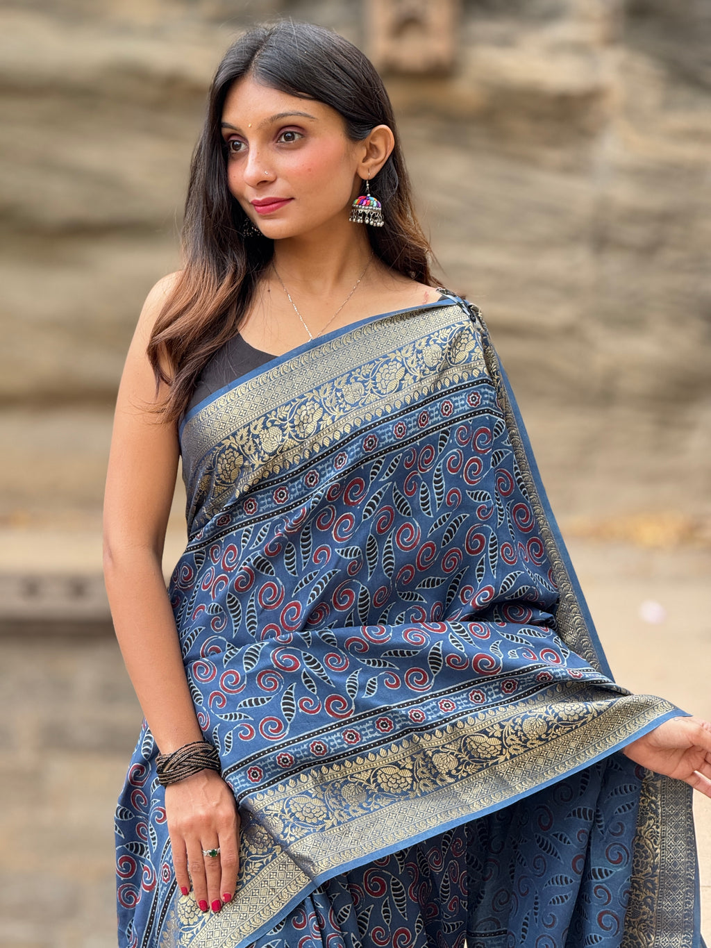 Ajrakh Rich Dola Silk Saree