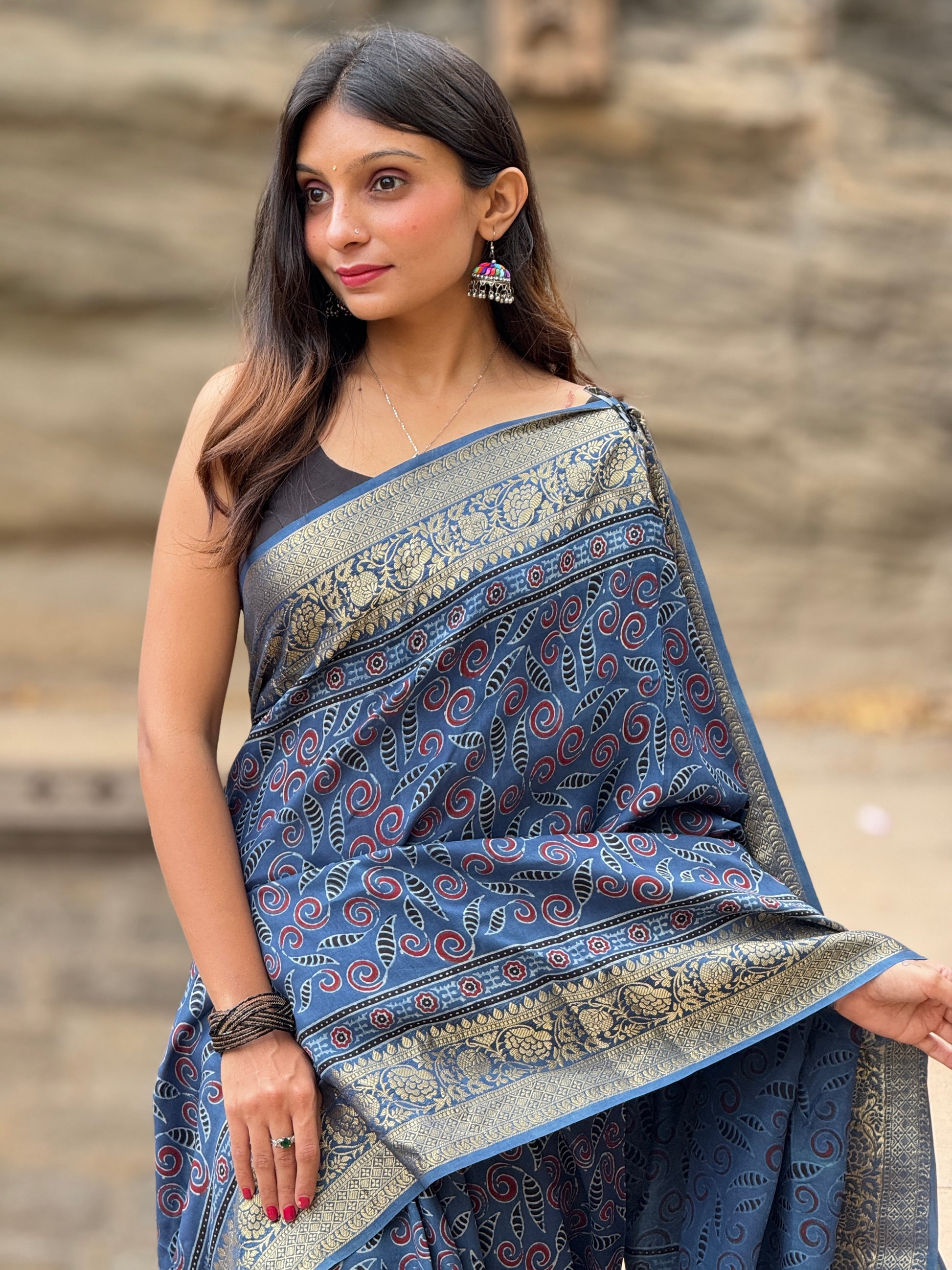 Ajrakh Rich Dola Silk Saree