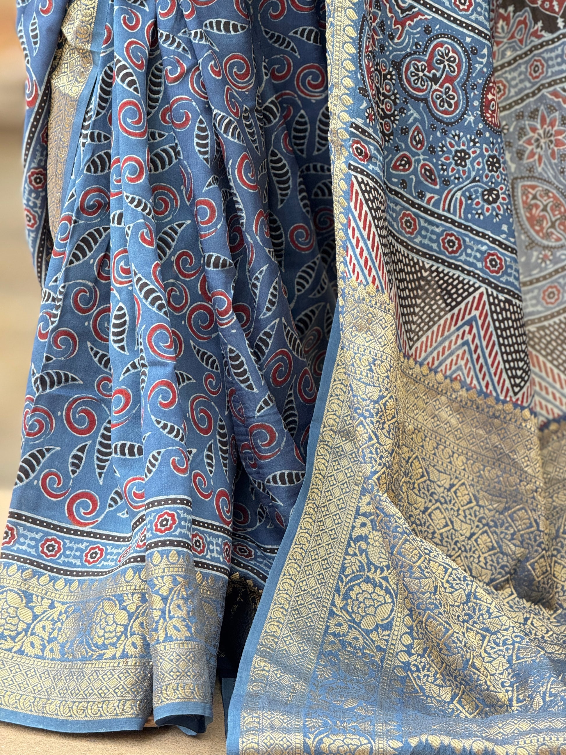 Ajrakh Rich Dola Silk Saree