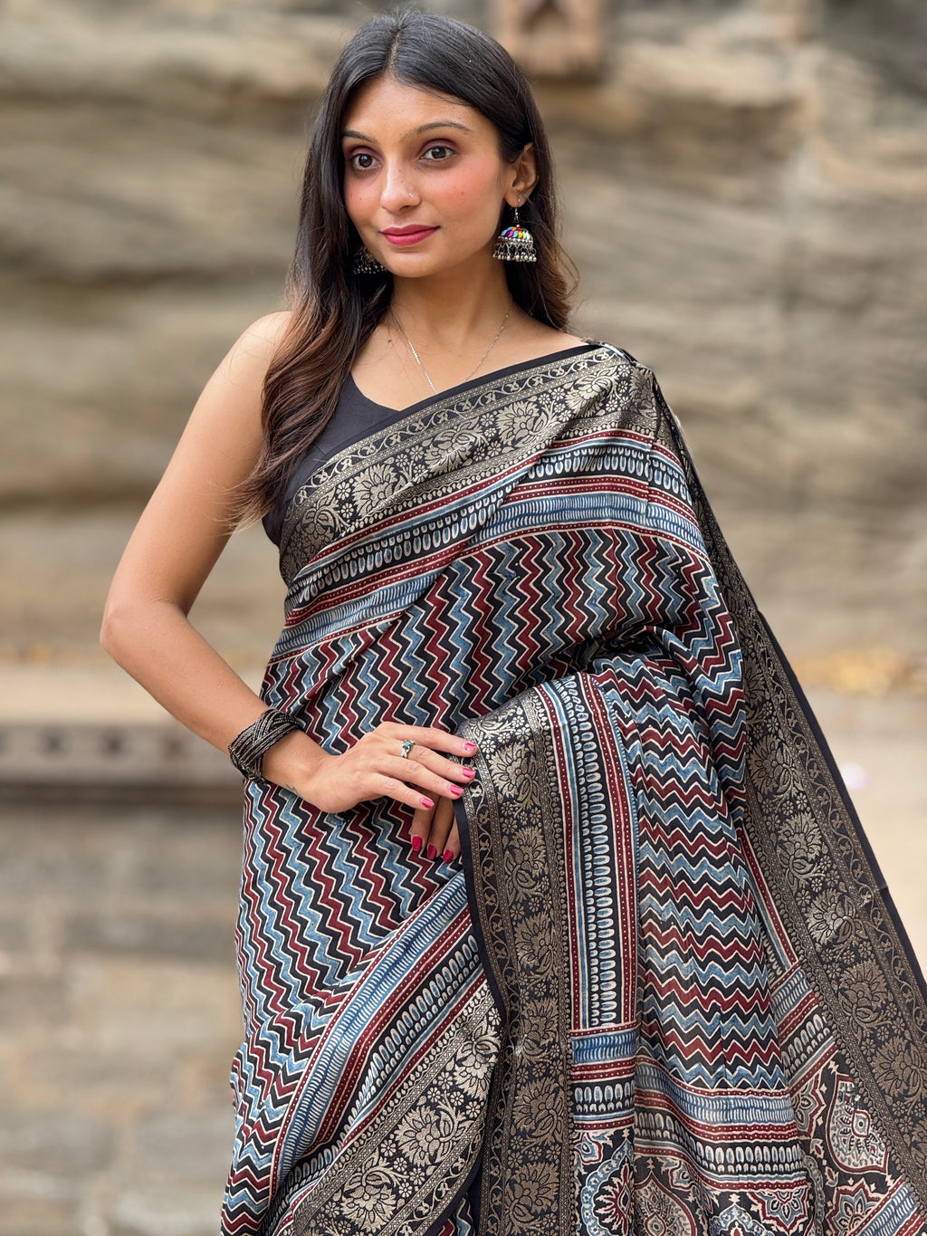 Ajrakh Rich Dola Silk Saree