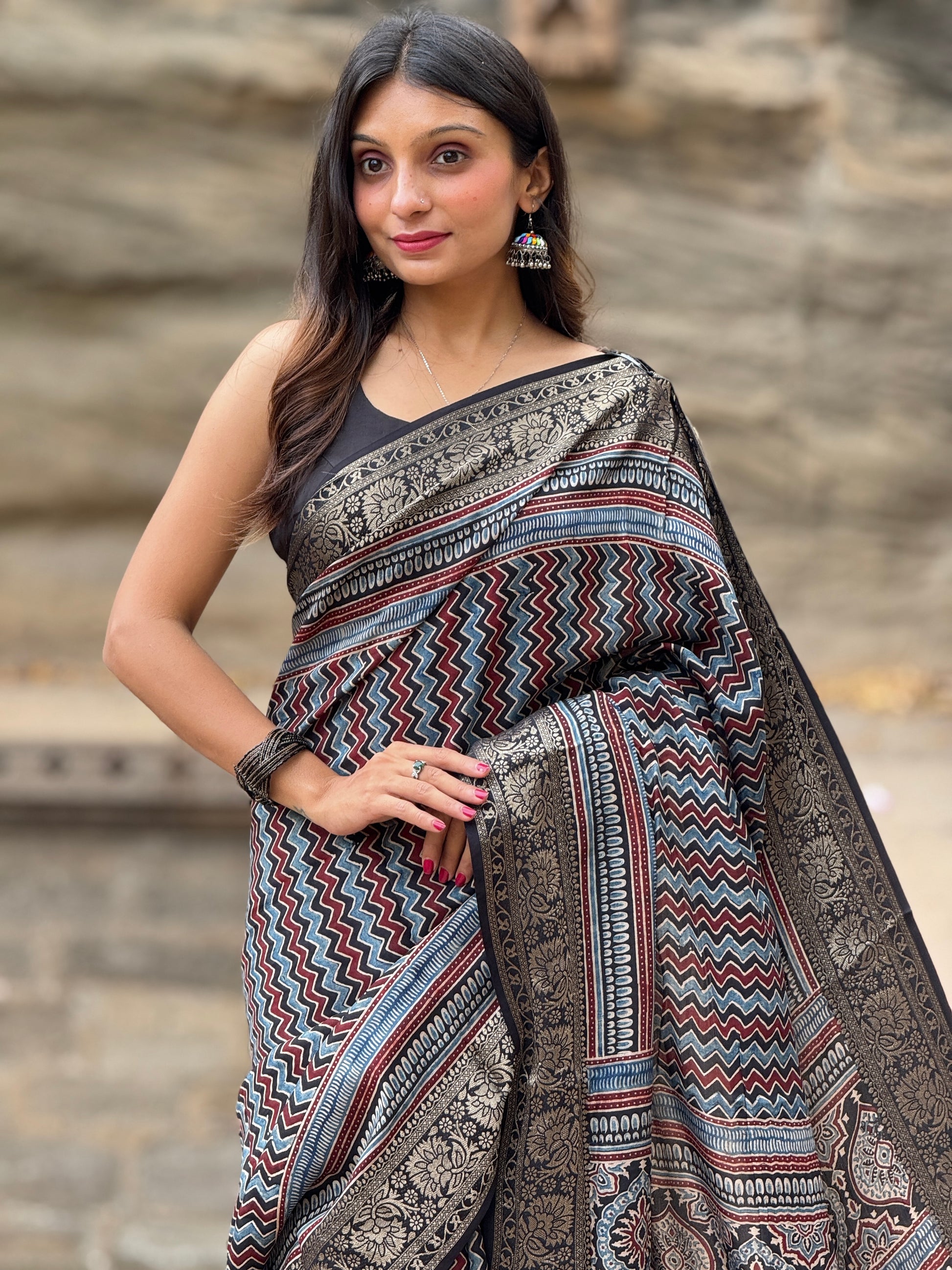 Ajrakh Rich Dola Silk Saree