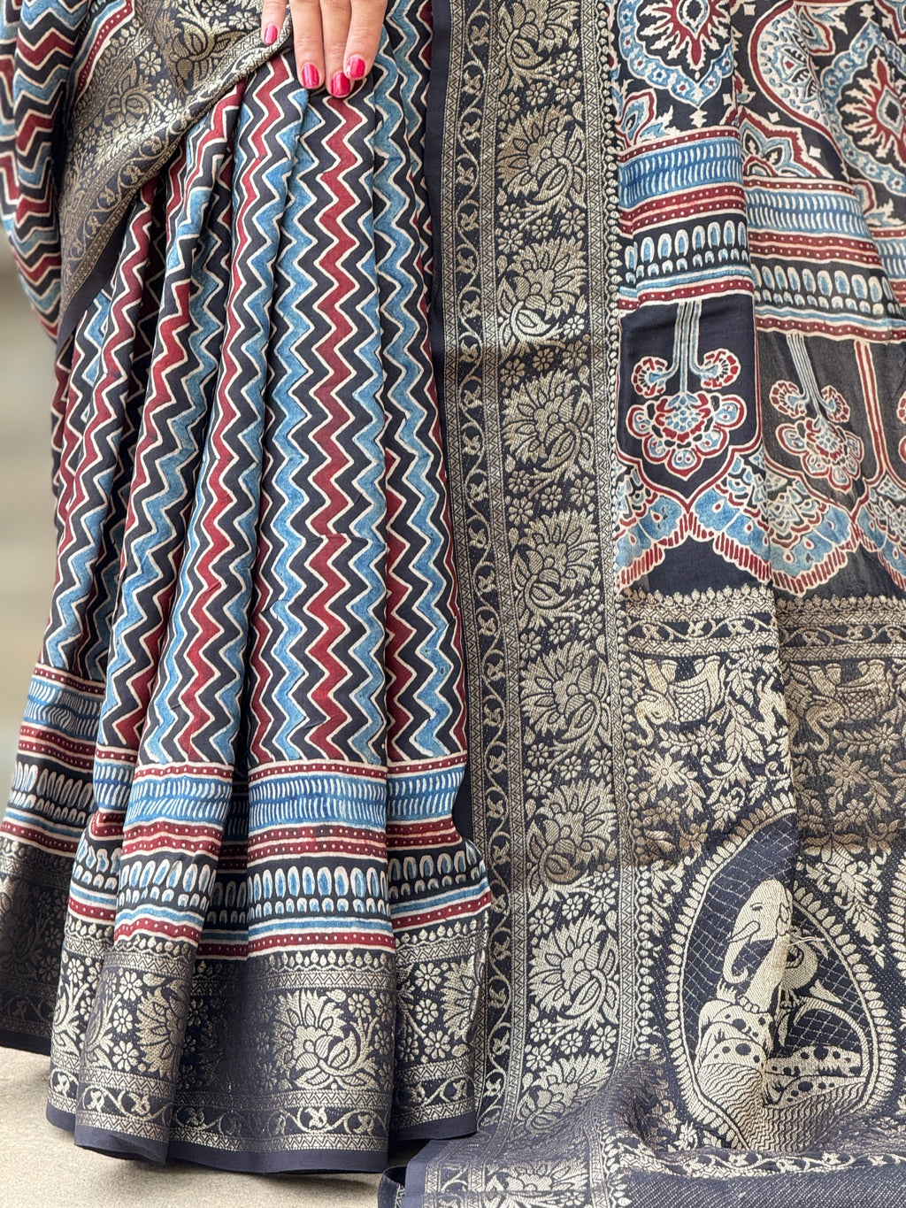Ajrakh Rich Dola Silk Saree