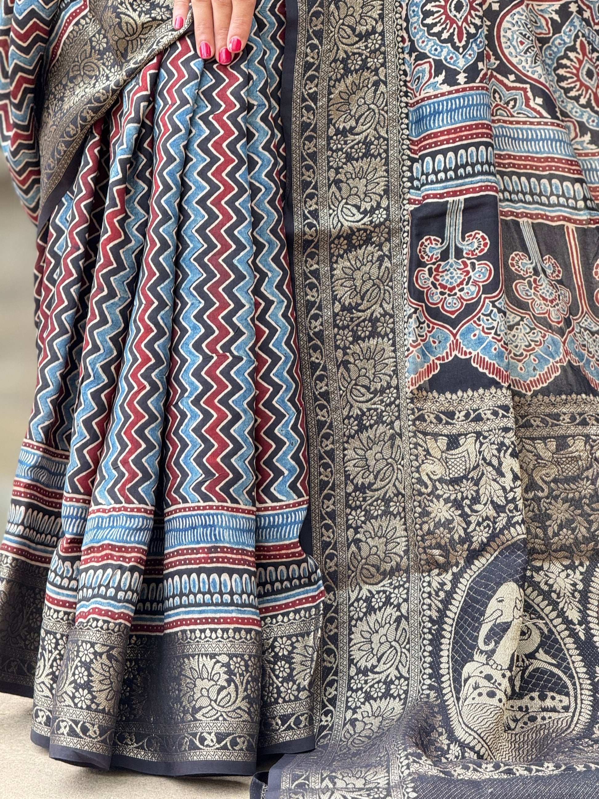 Ajrakh Rich Dola Silk Saree