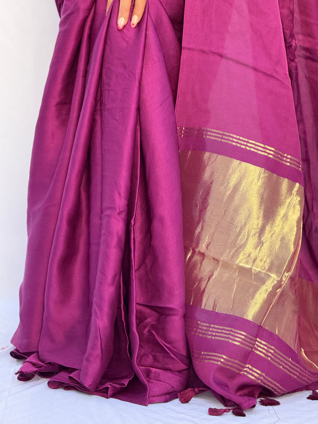 Plain Modal Silk Tissu Pallu Saree - Purple