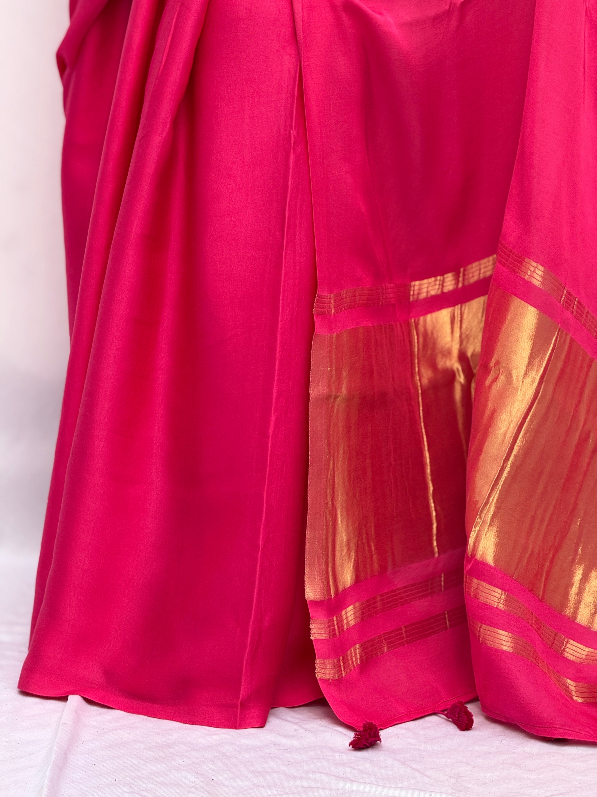 Plain Modal Silk Tissu Pallu Saree - Dark Pink