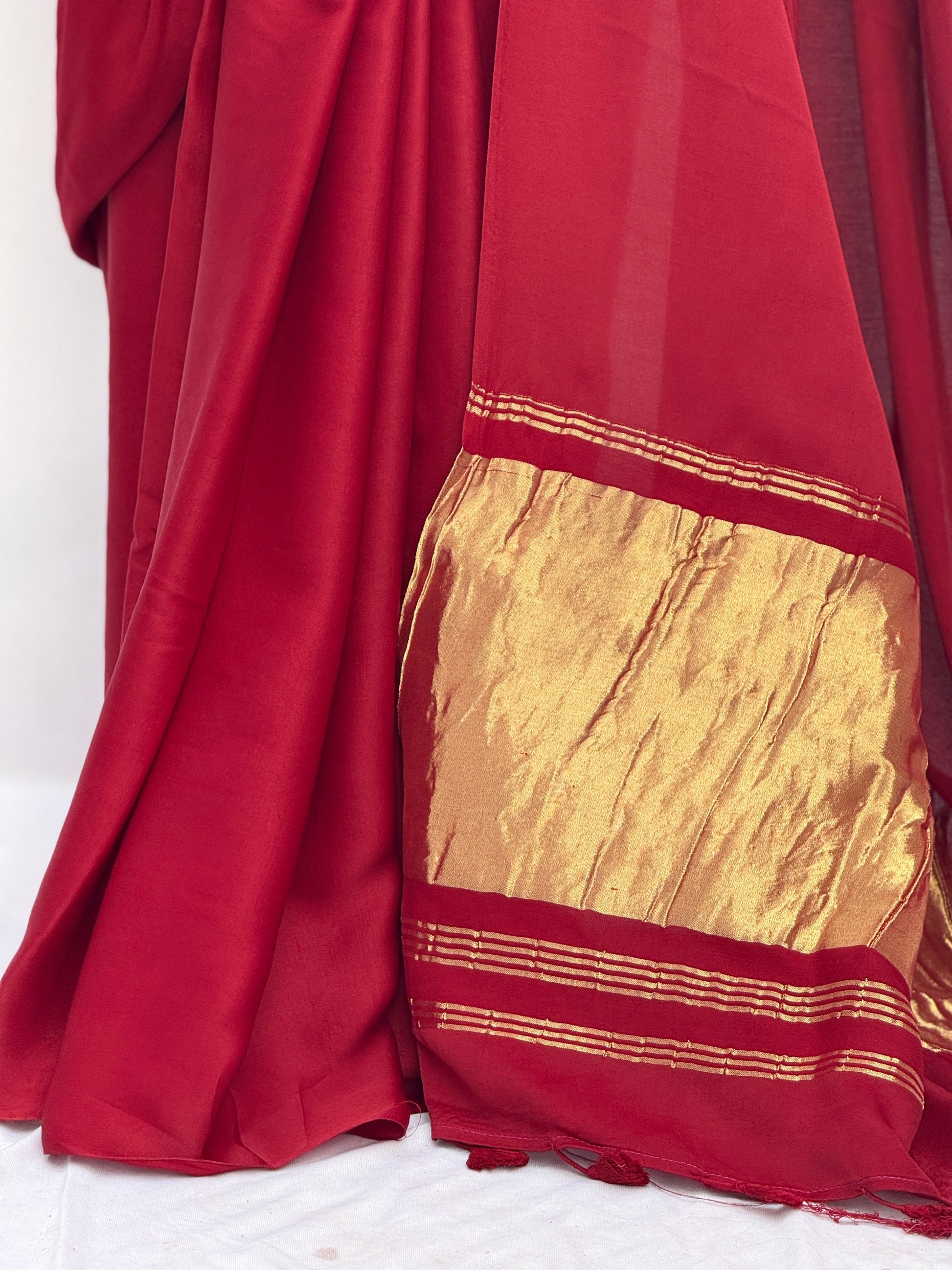 Plain Modal Silk Tissu Pallu Saree - Dark Maroon