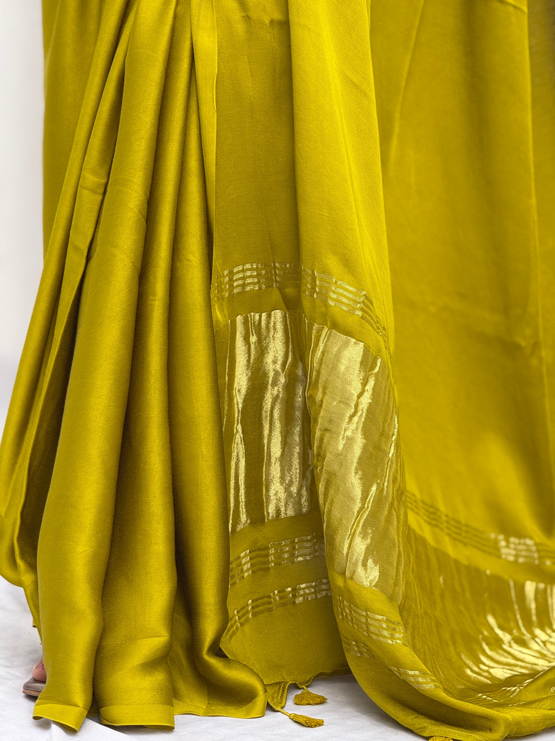 Plain Modal Silk Tissu Pallu Saree - Musturd