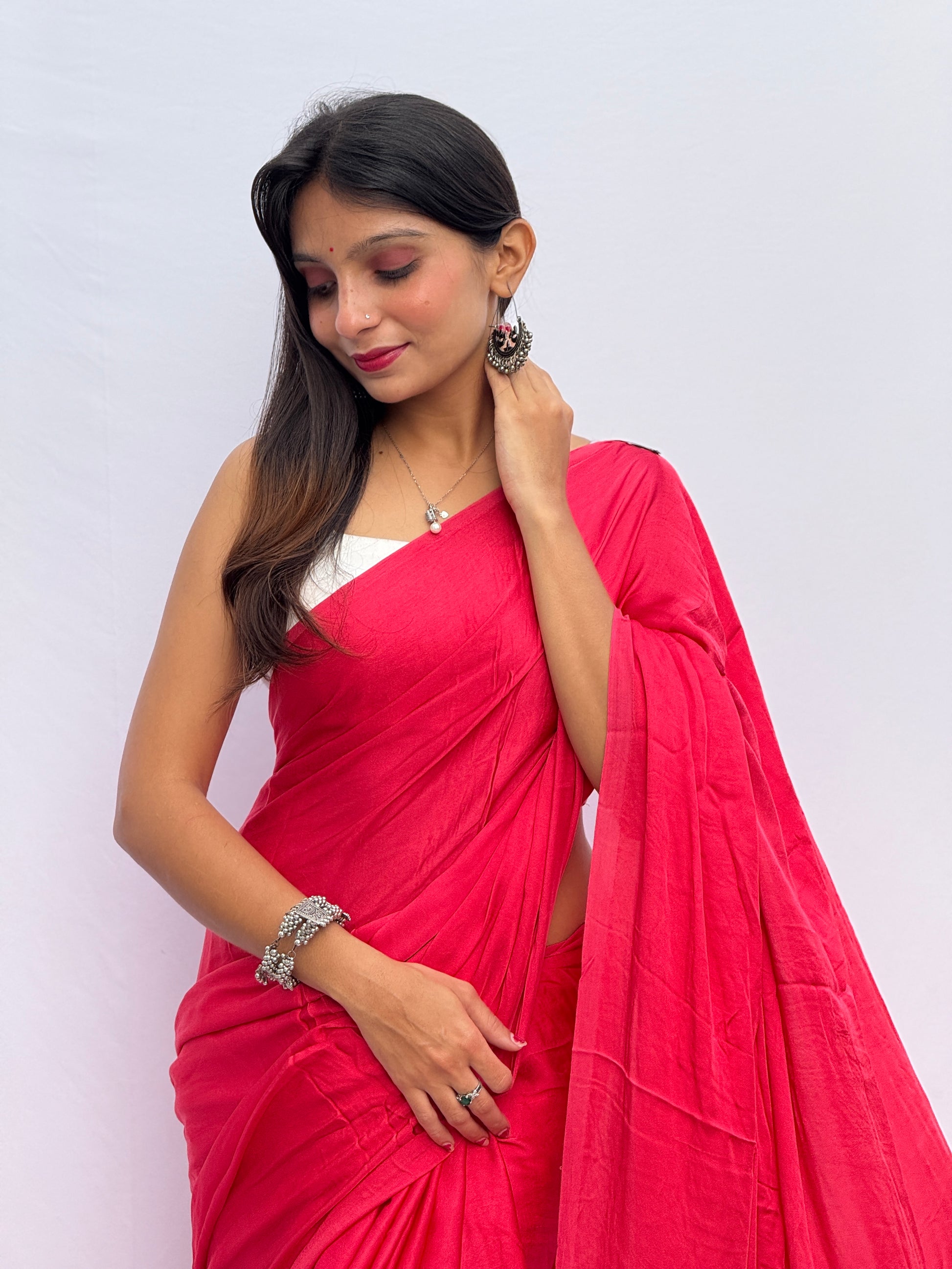 Plain Modal Silk Tissu Pallu Saree - Light Pink
