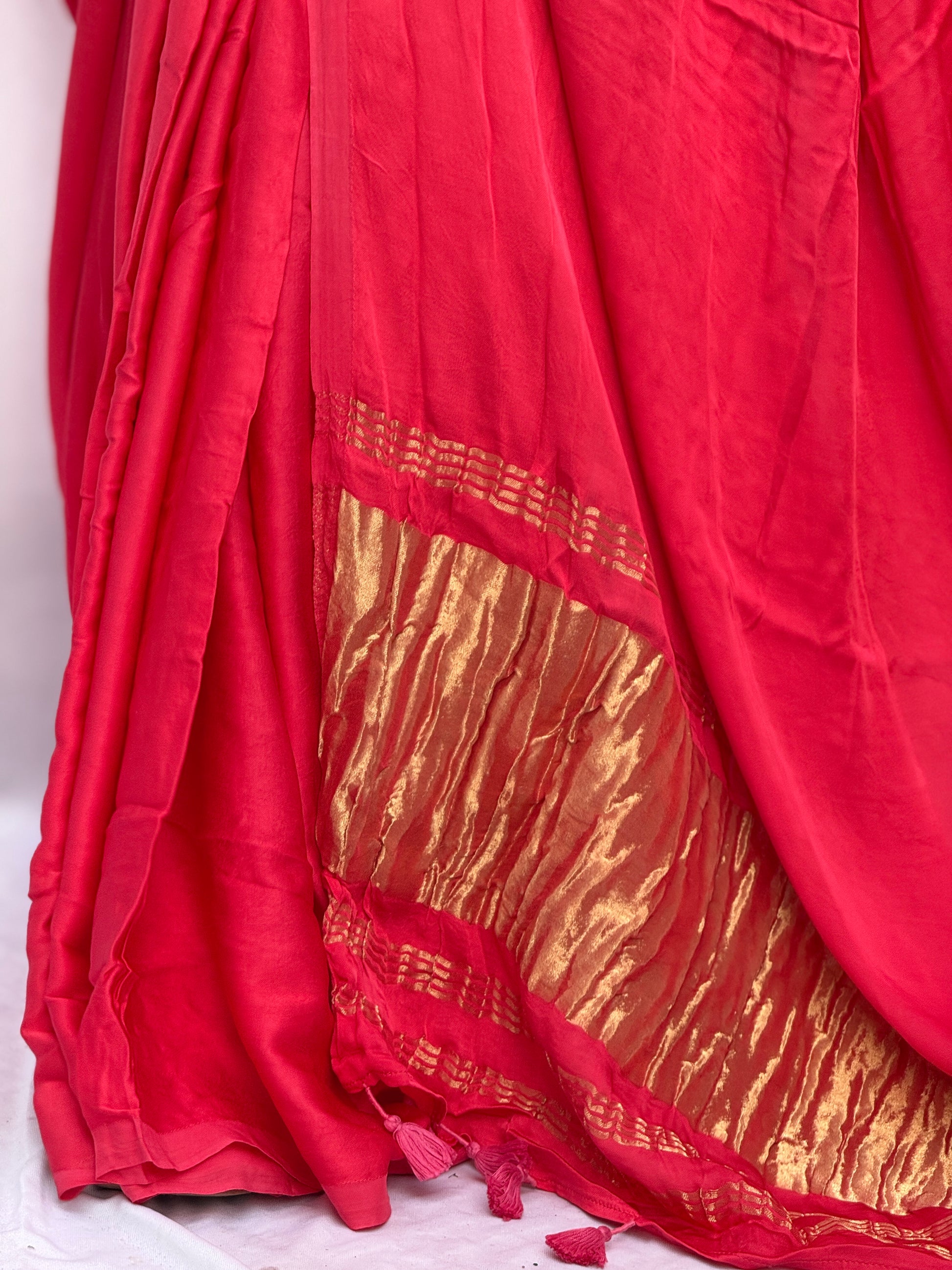 Plain Modal Silk Tissu Pallu Saree - Light Pink