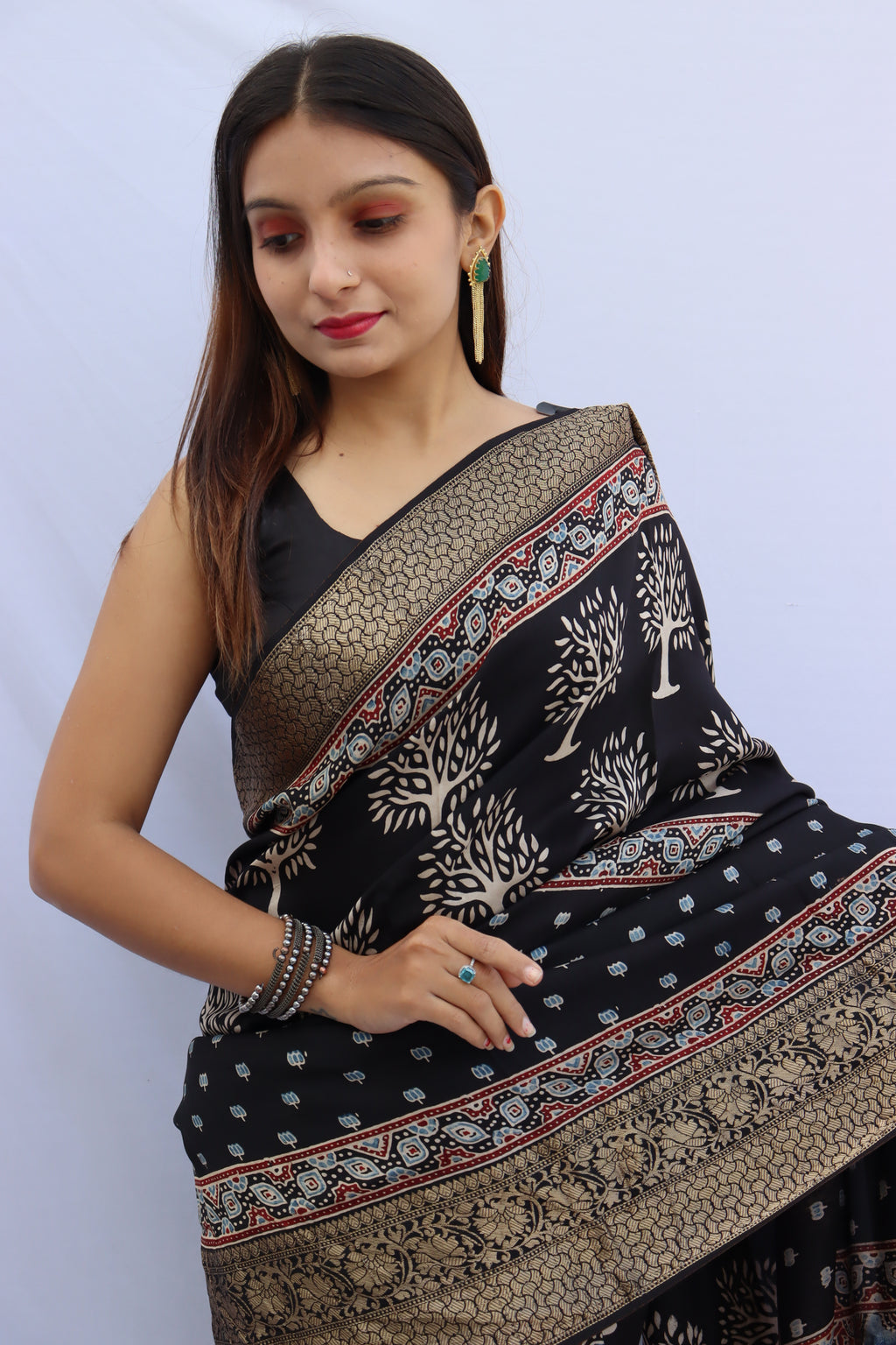 Ajrakh Dola Silk Saree