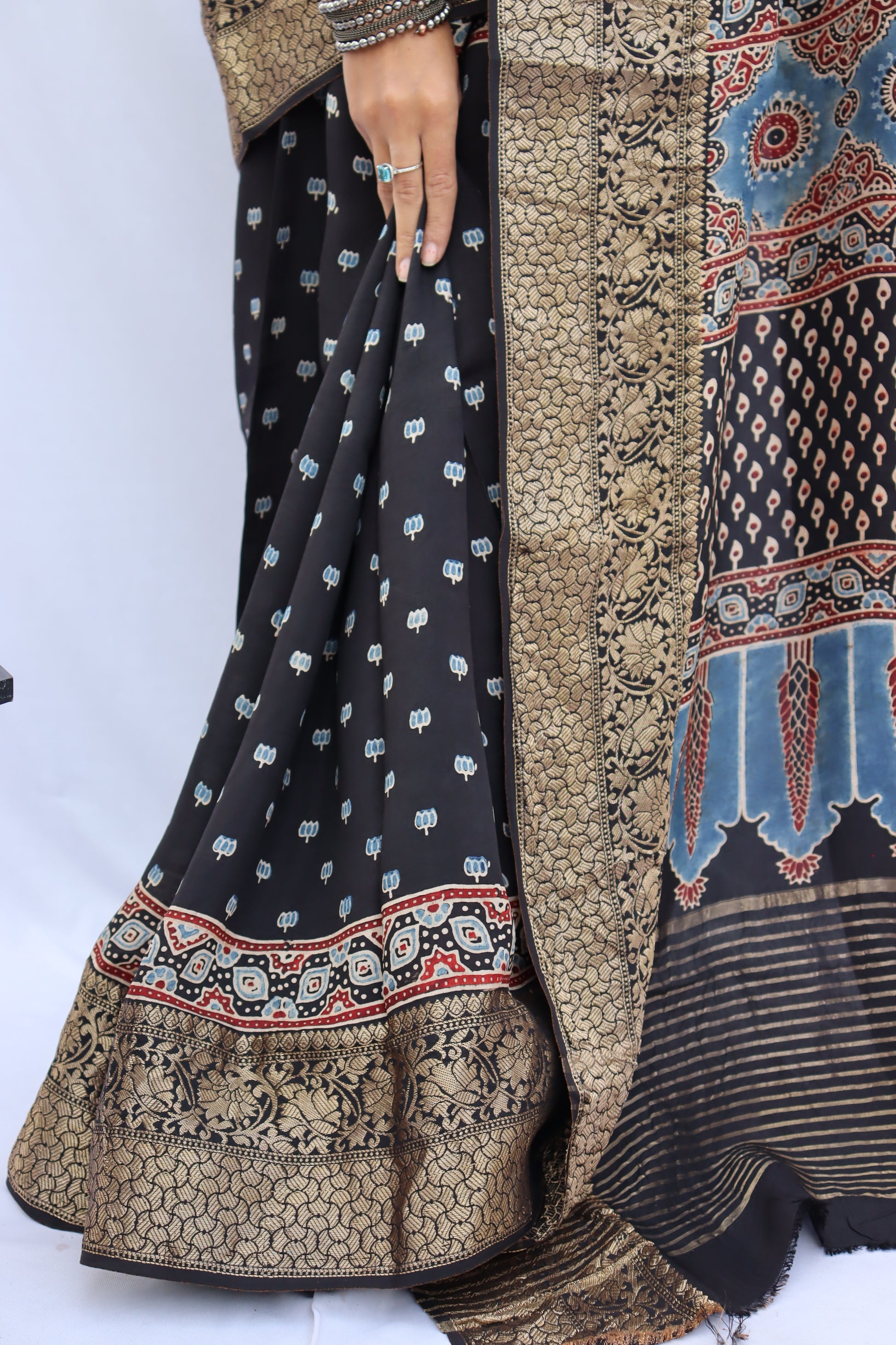 Ajrakh Dola Silk Saree